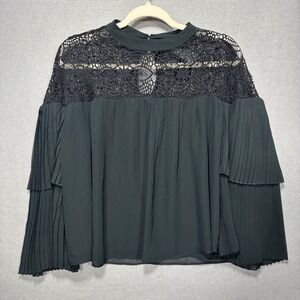 New Abercrombie Fitch Lace Blouse Top M Pleated Bell Sleeve Witchy Whimsygoth